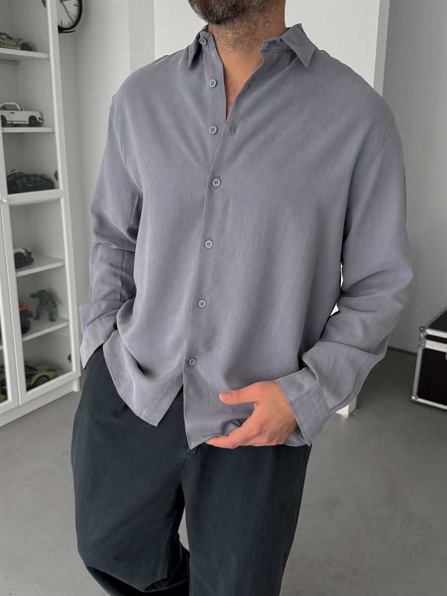 Grey Tencel Wash Oversize Shirt TW-1092