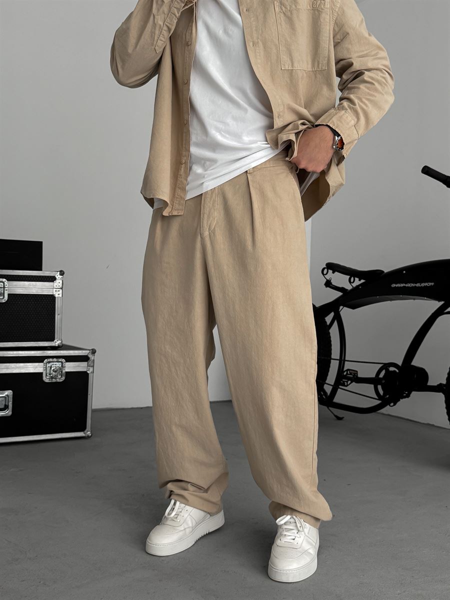 Beige Washed Baggy Pants TW-1040