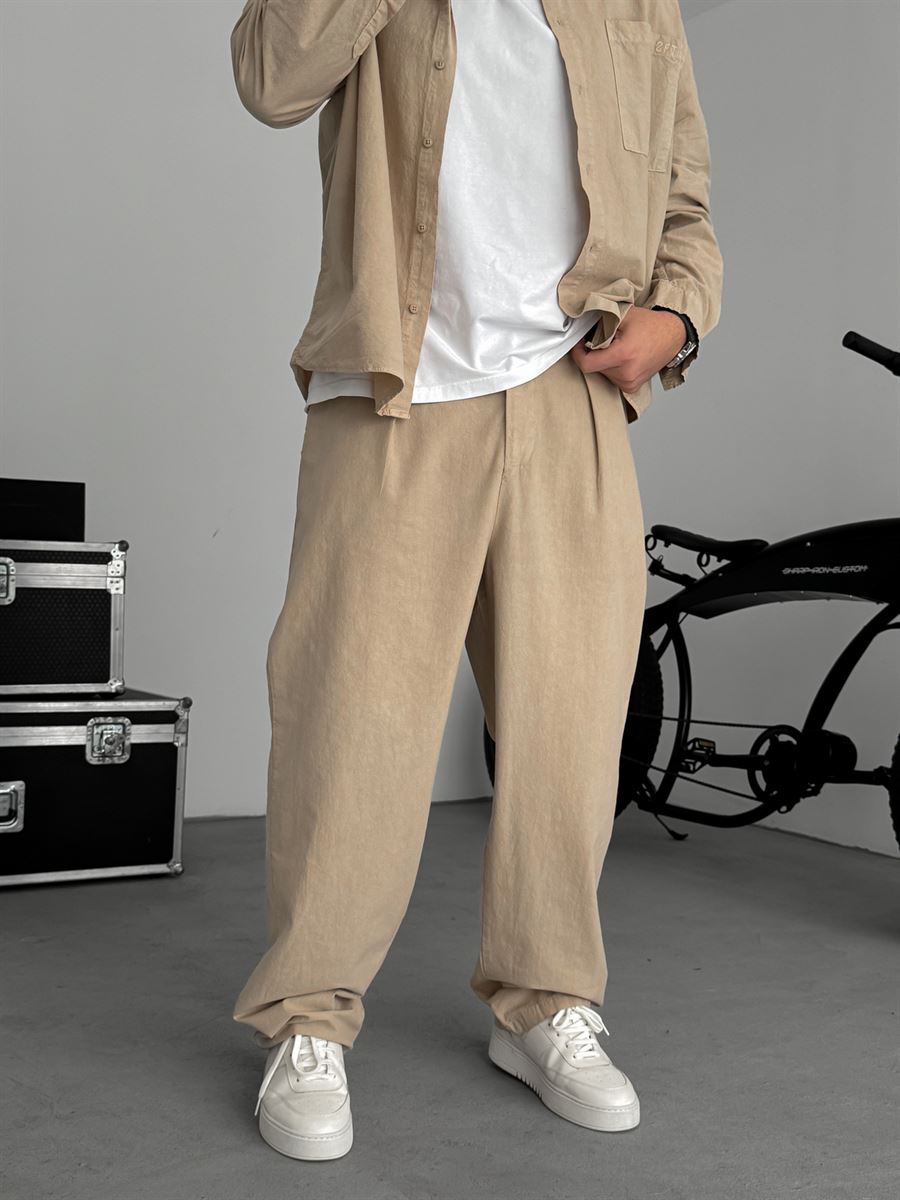 Beige Washed Baggy Pants TW-1040