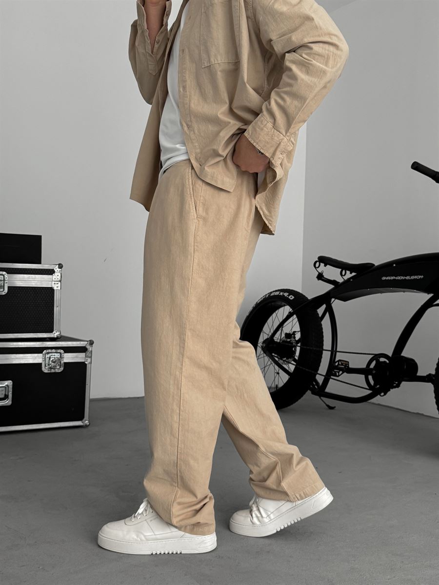 Beige Washed Baggy Pants TW-1040