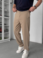 Beige Regular Fit Fabric Trousers TW-7083