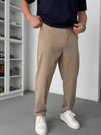 Beige Regular Fit Fabric Trousers TW-7083