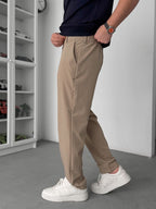 Beige Regular Fit Fabric Trousers TW-7083