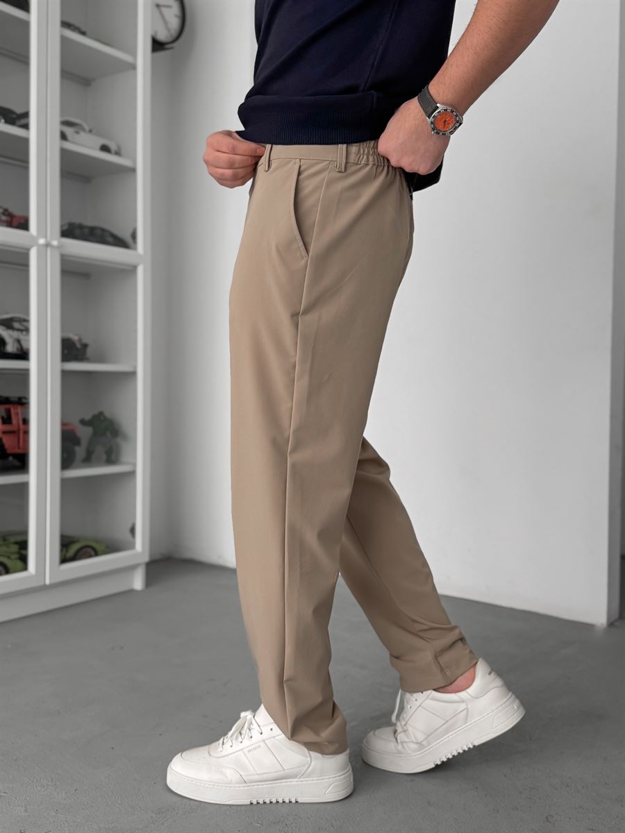 Beige Regular Fit Fabric Trousers TW-7083