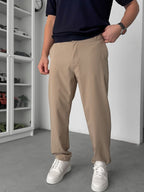 Beige Regular Fit Fabric Trousers TW-7083