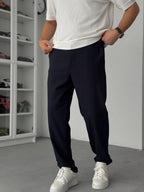 Navy Blue Regular Fit Fabric Trousers TW-7083