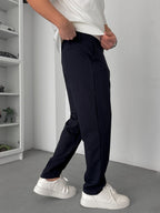 Navy Blue Regular Fit Fabric Trousers TW-7083