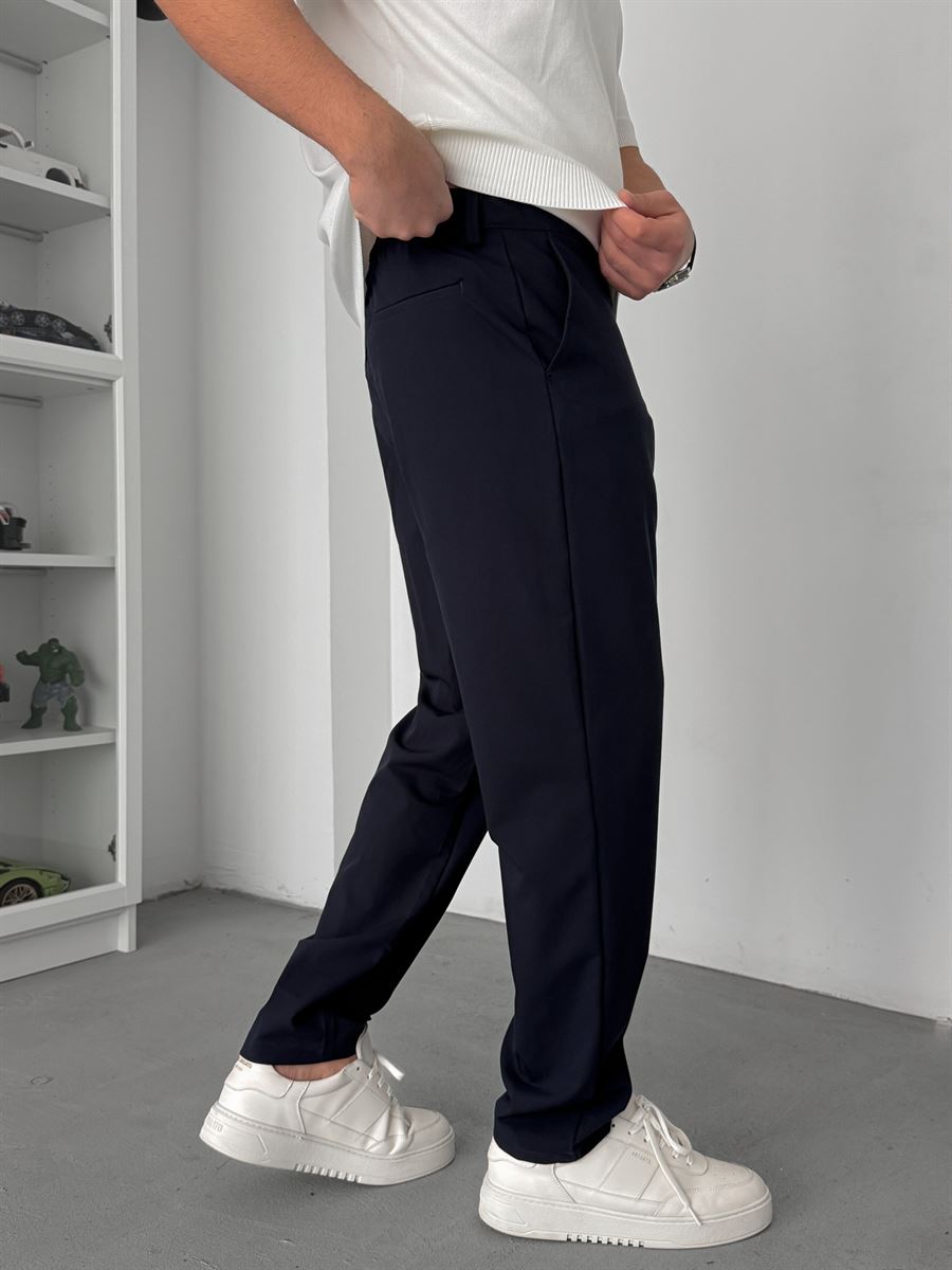 Navy Blue Regular Fit Fabric Trousers TW-7083