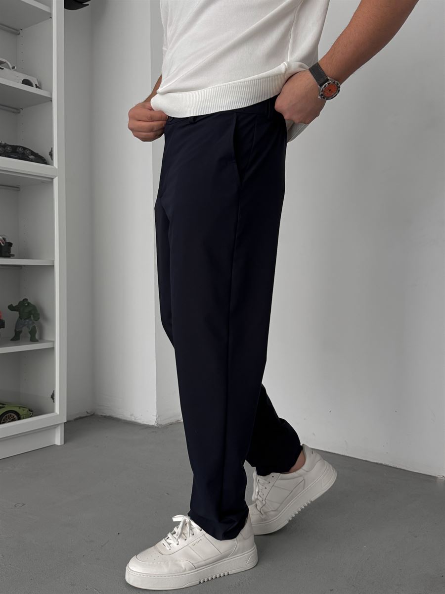 Navy Blue Regular Fit Fabric Trousers TW-7083