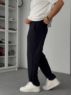 Navy Blue Regular Fit Fabric Trousers TW-7083