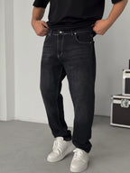 Black Stitched Regular Fit Jeans KE-1119
