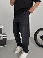 Black Stitched Regular Fit Jeans KE-1119