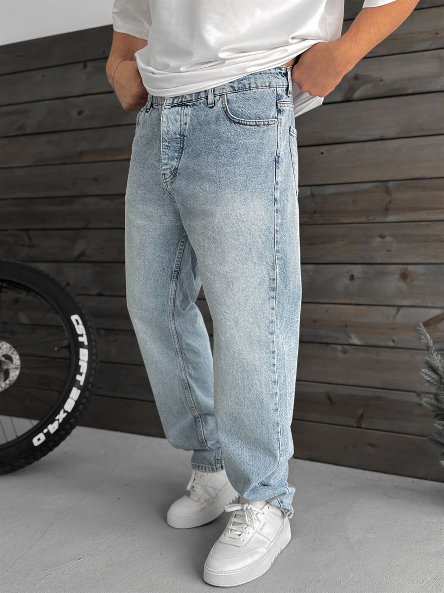 Light Blue Stone Washed Baggy Jeans KE-584