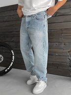 Light Blue Stone Washed Baggy Jeans KE-584