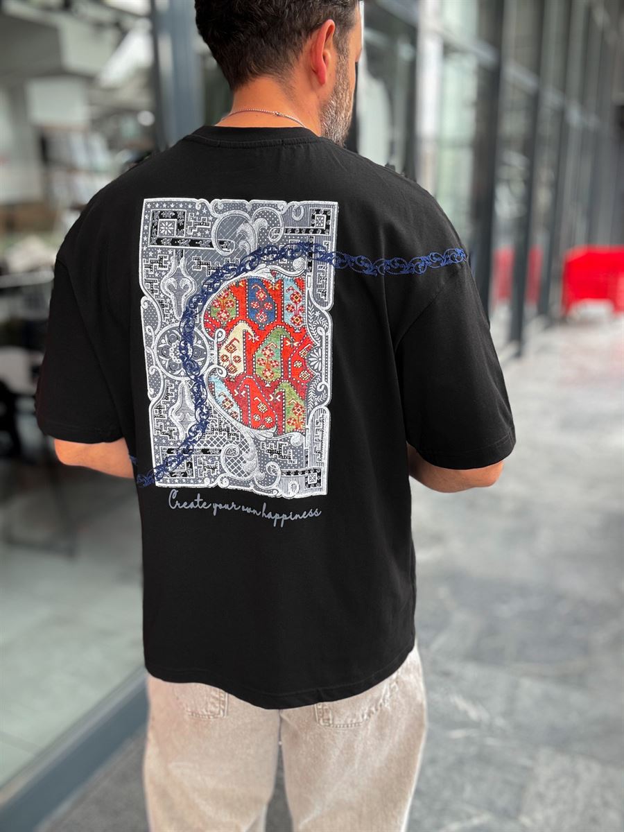 Black Happiness Patch Oversize T-Shirt SW-5125
