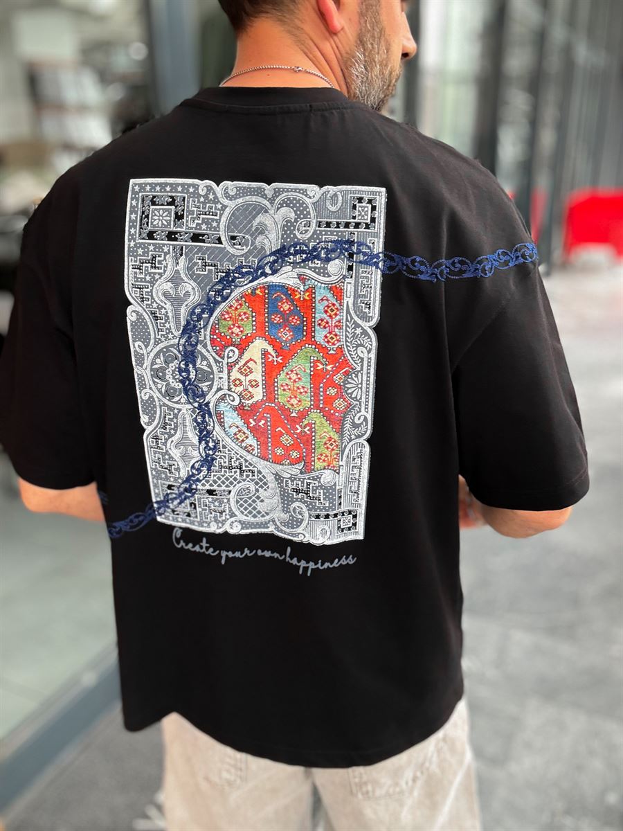 Black Happiness Patch Oversize T-Shirt SW-5125