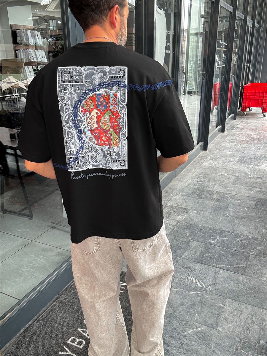 Black Happiness Patch Oversize T-Shirt SW-5125