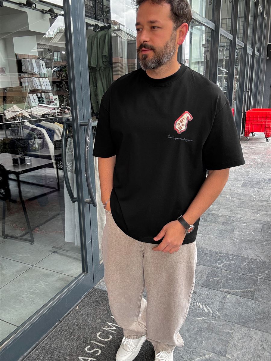 Black Happiness Patch Oversize T-Shirt SW-5125
