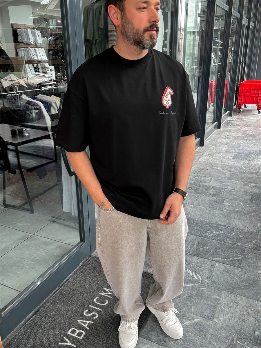 Black Happiness Patch Oversize T-Shirt SW-5125