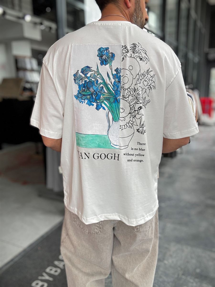 White Flowerpot Embroidered Oversize T-Shirt SW-5141