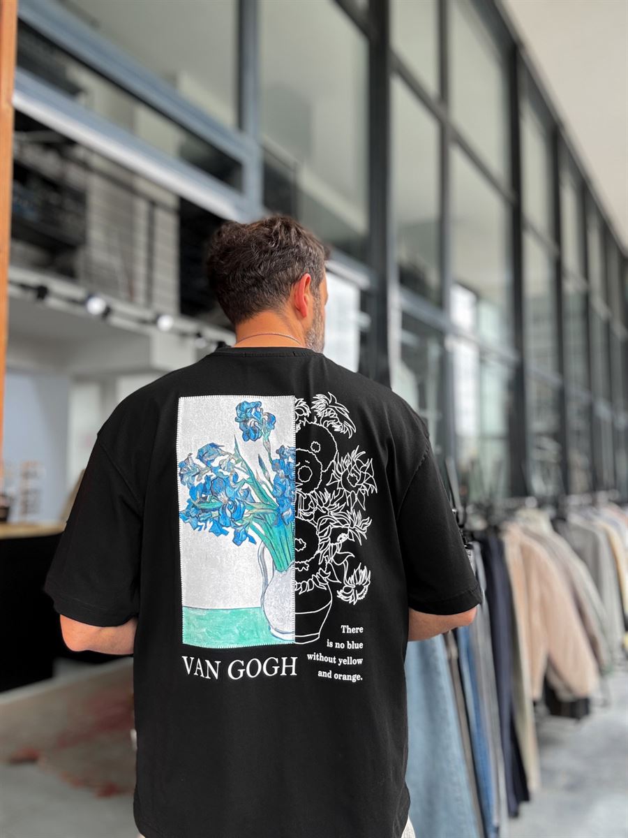 Black Flowerpot Embroidered Oversize T-Shirt SW-5141