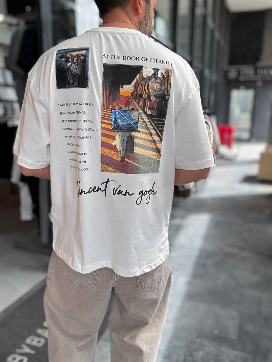 White Van Gogh Patchwork Oversize T-Shirt SW-5142