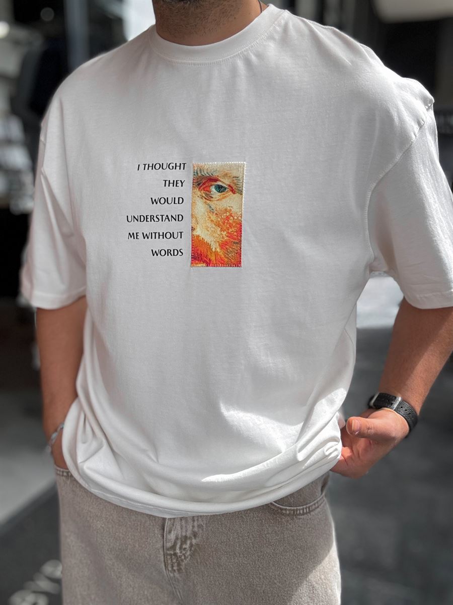 White Van Gogh Patchwork Oversize T-Shirt SW-5142