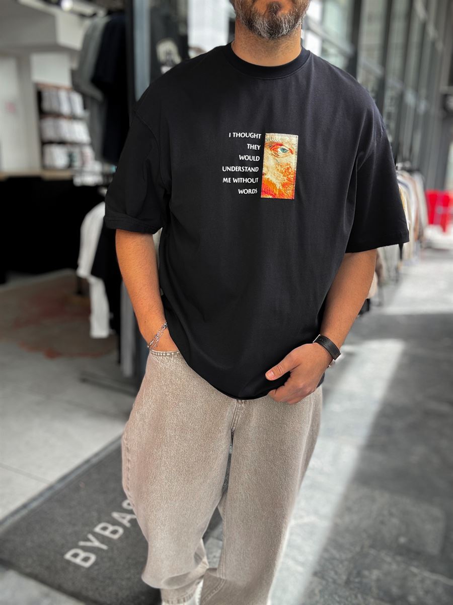 Black Van Gogh Patchwork Oversize T-Shirt SW-5142