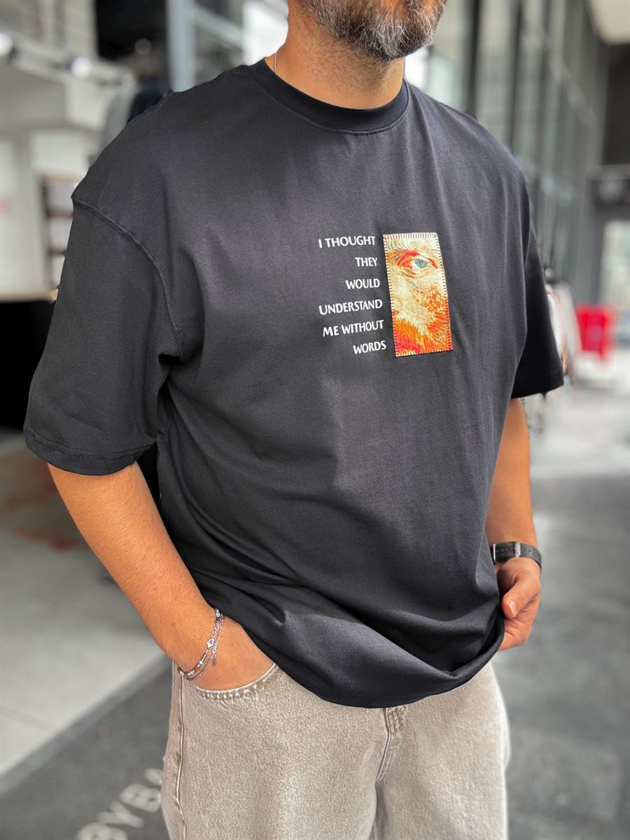 Black Van Gogh Patchwork Oversize T-Shirt SW-5142