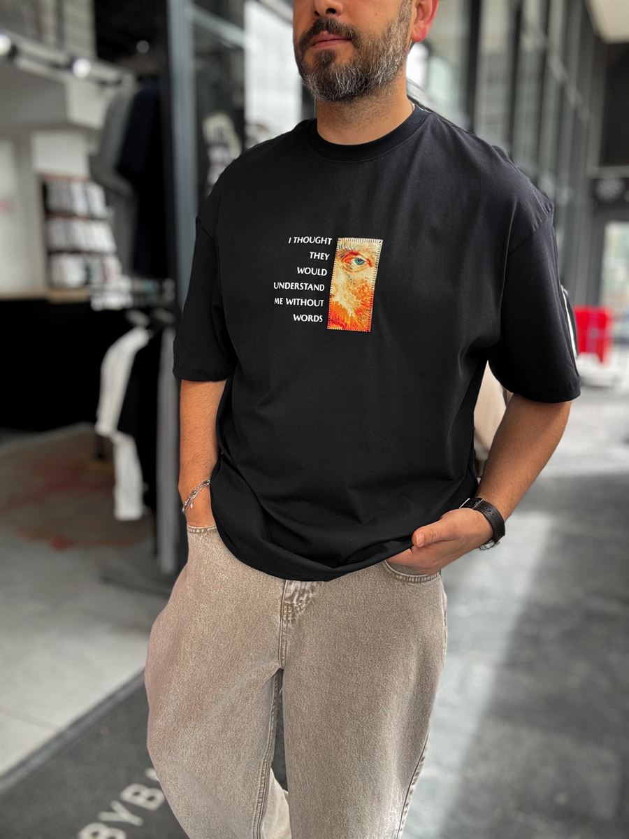 Black Van Gogh Patchwork Oversize T-Shirt SW-5142