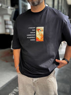 Navy Blue Van Gogh Patchwork Oversize T-Shirt SW-5142