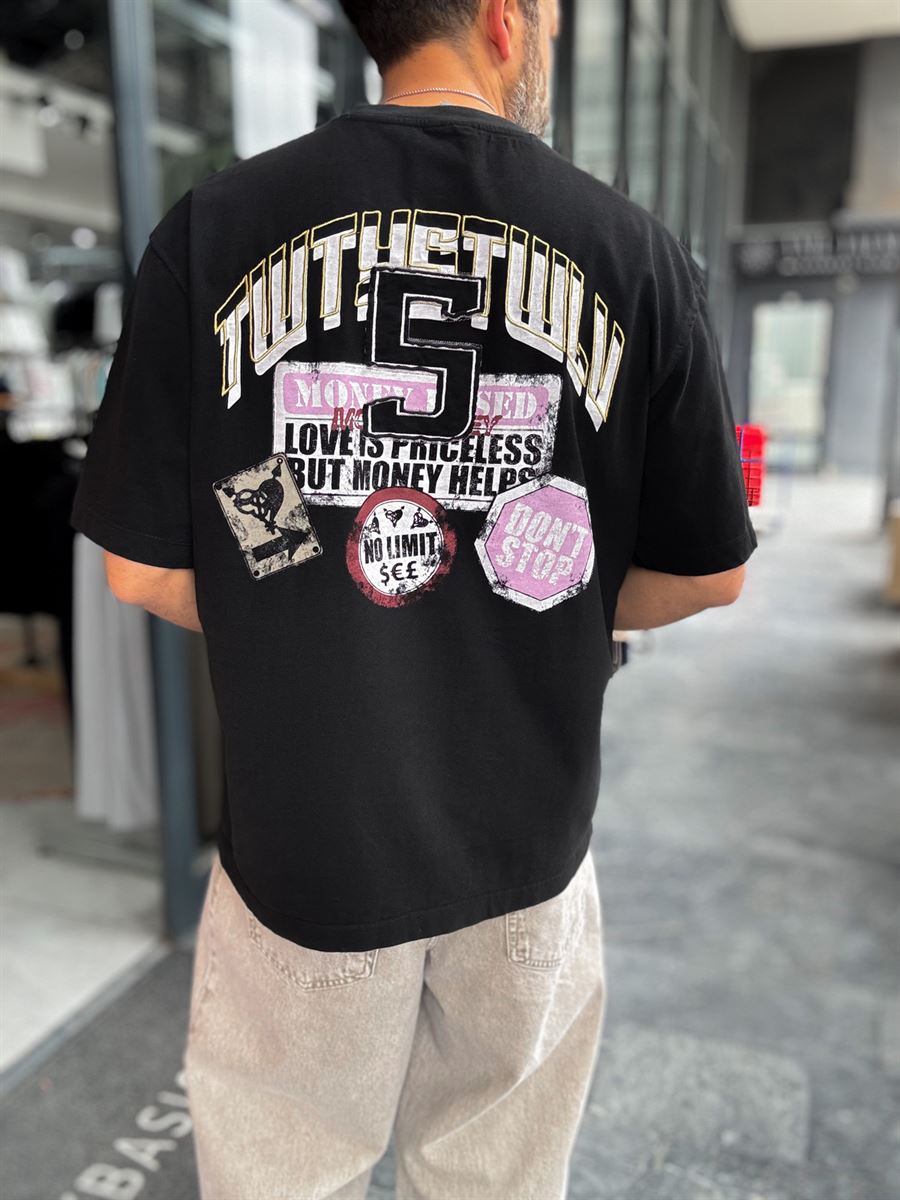Black 5 Embroidered Washed Oversize T-Shirt TW1140