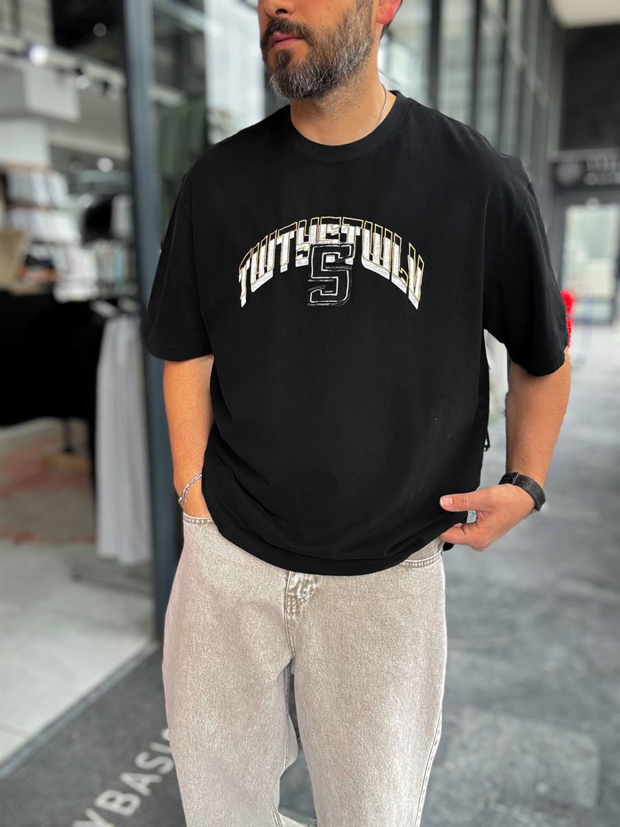 Black 5 Embroidered Washed Oversize T-Shirt TW1140