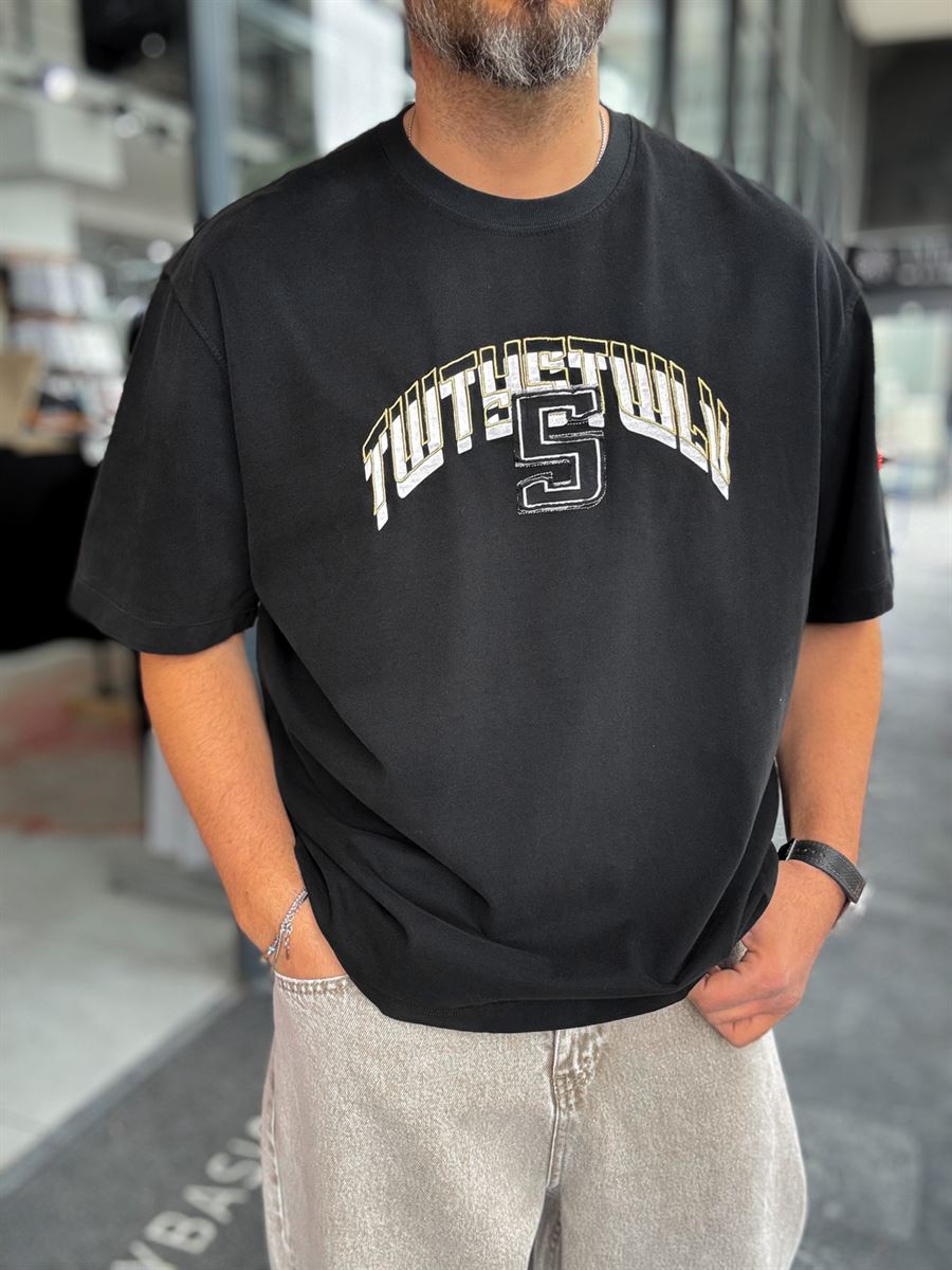 Black 5 Embroidered Washed Oversize T-Shirt TW1140