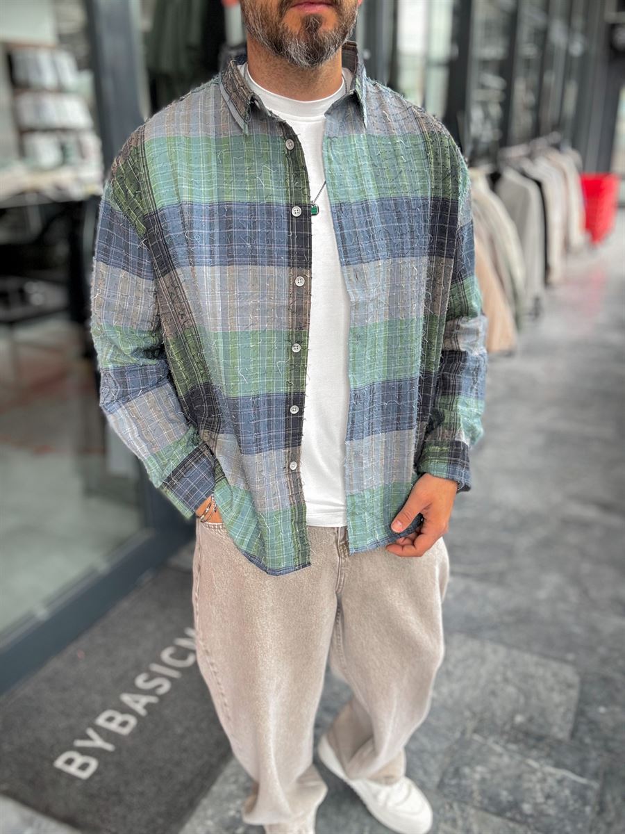 Green Plaid Shirt with Rope Detail TW-1218