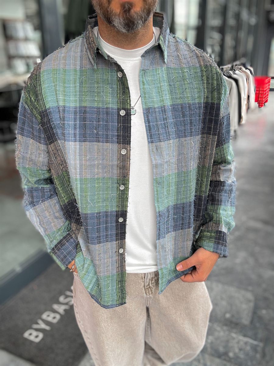 Green Plaid Shirt with Rope Detail TW-1218