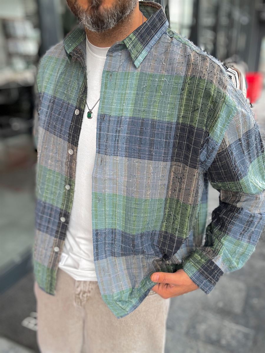Green Plaid Shirt with Rope Detail TW-1218