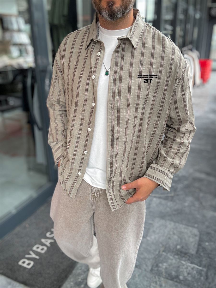 Green Back Embossed Striped Shirt TW-1211