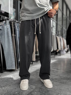 Black Washed Two-Thread Baggy Sweatpants TW-1166