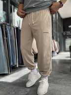 Beige Sweatpants with Elasticated Hem, Washed Finish, TW-1162