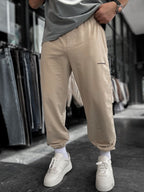 Beige Sweatpants with Elasticated Hem, Washed Finish, TW-1162