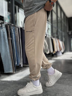 Beige Sweatpants with Elasticated Hem, Washed Finish, TW-1162