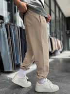 Beige Sweatpants with Elasticated Hem, Washed Finish, TW-1162