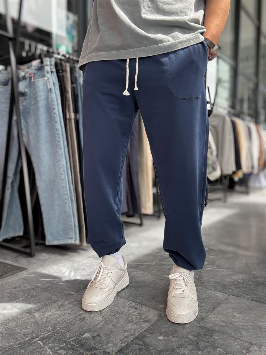 Navy Blue Sweatpants with Elasticated Hem, Washed Condition, TW-1162