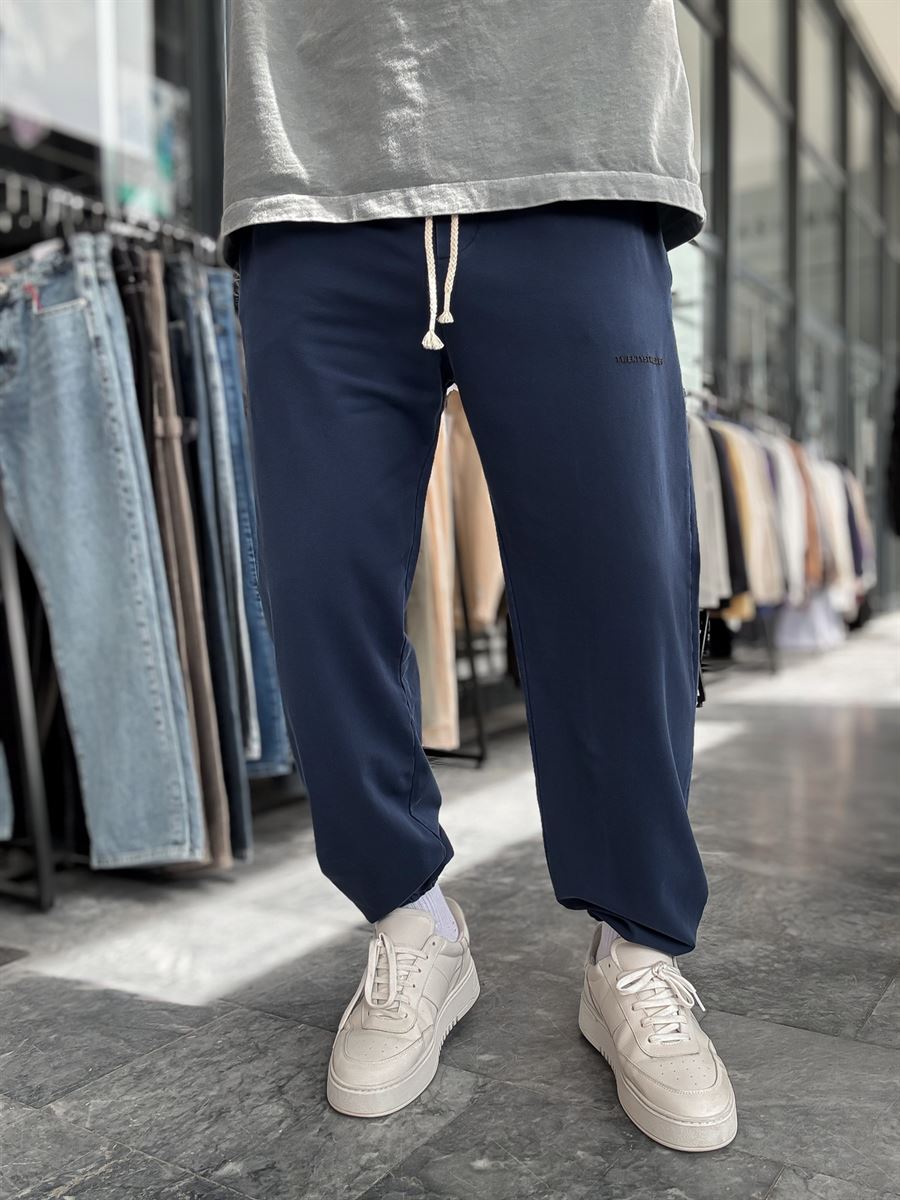 Navy Blue Sweatpants with Elasticated Hem, Washed Condition, TW-1162