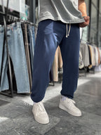 Navy Blue Sweatpants with Elasticated Hem, Washed Condition, TW-1162