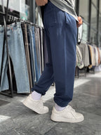 Navy Blue Sweatpants with Elasticated Hem, Washed Condition, TW-1162
