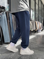 Navy Blue Sweatpants with Elasticated Hem, Washed Condition, TW-1162