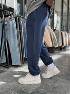 Navy Blue Sweatpants with Elasticated Hem, Washed Condition, TW-1162