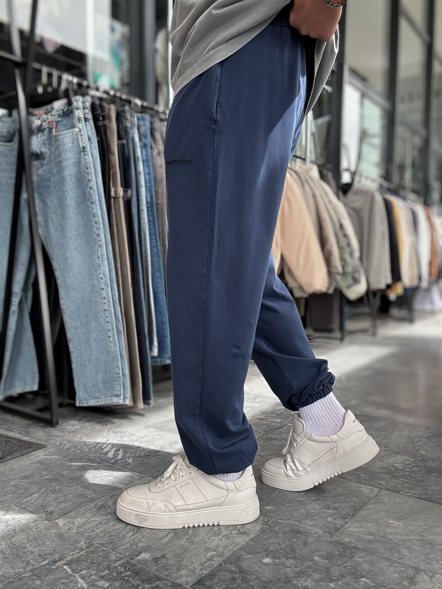 Navy Blue Sweatpants with Elasticated Hem, Washed Condition, TW-1162